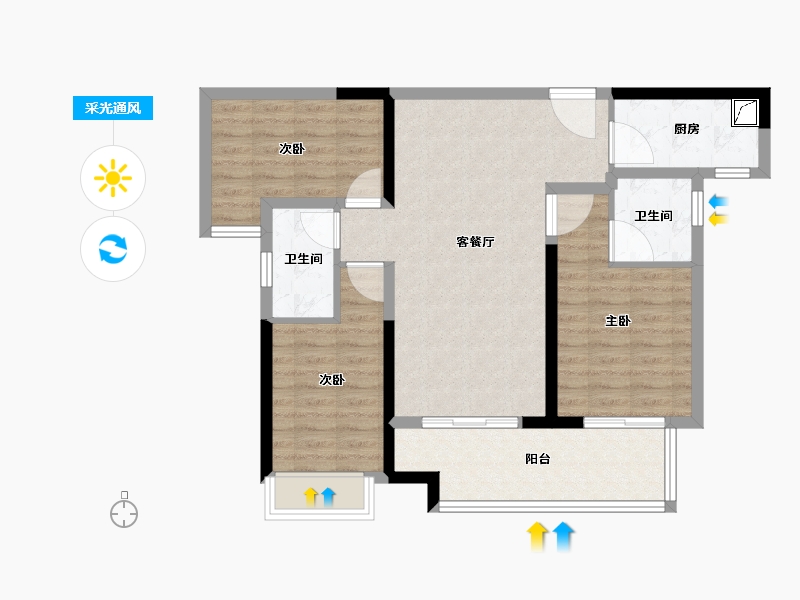 湖南省-长沙市-美的国宾府-84.38-户型库-采光通风