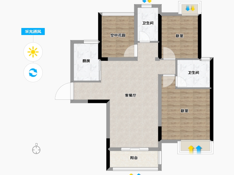 湖北省-宜昌市-清江·月亮湾-84.47-户型库-采光通风