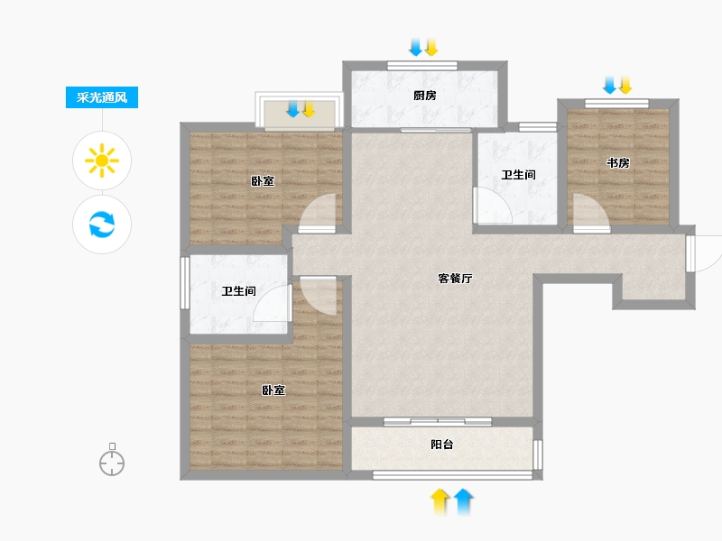 山东省-潍坊市-虞河生活城-104.00-户型库-采光通风