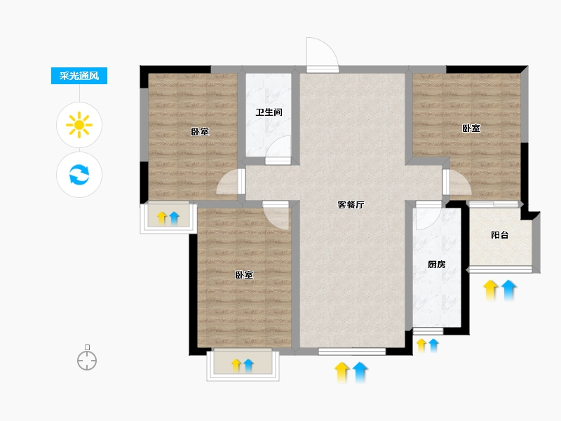 山东省-潍坊市-虞河生活城-89.00-户型库-采光通风