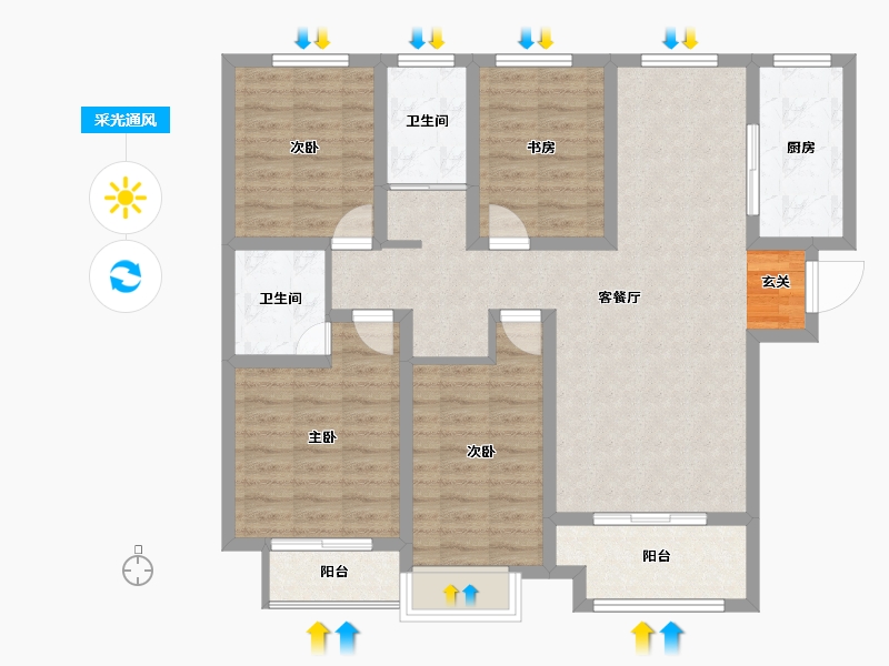 安徽省-阜阳市-天盛·凤凰城-102.73-户型库-采光通风