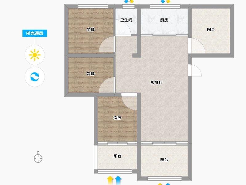 山东省-威海市-恒印石岛壹號-77.67-户型库-采光通风