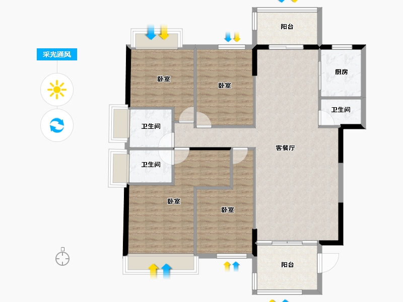 广东省-汕头市-金煌时代雅园-128.00-户型库-采光通风