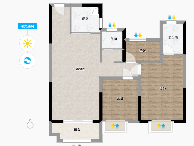 湖南省-长沙市-中梁御府-75.77-户型库-采光通风