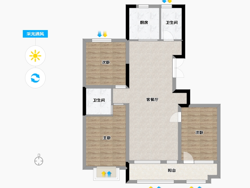 山东省-潍坊市-恒信阳光城-92.67-户型库-采光通风