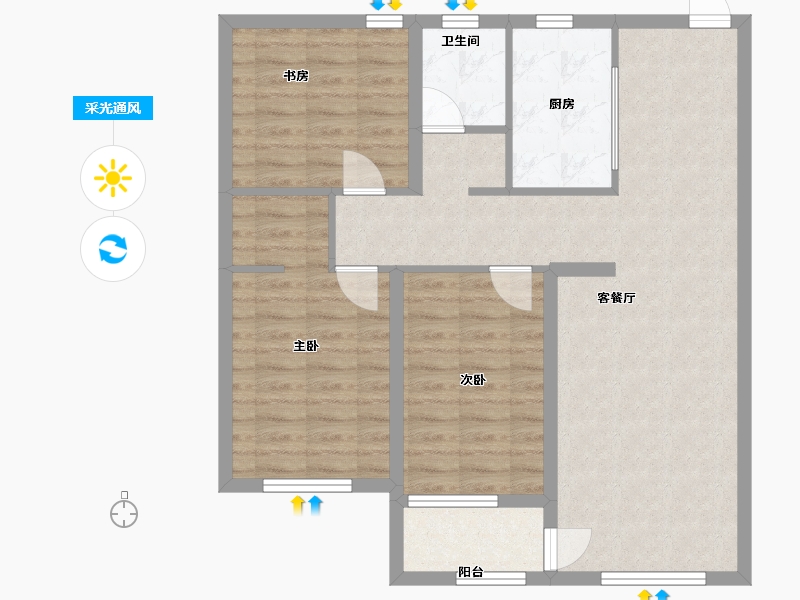 山东省-潍坊市-恒易·紫园-86.40-户型库-采光通风