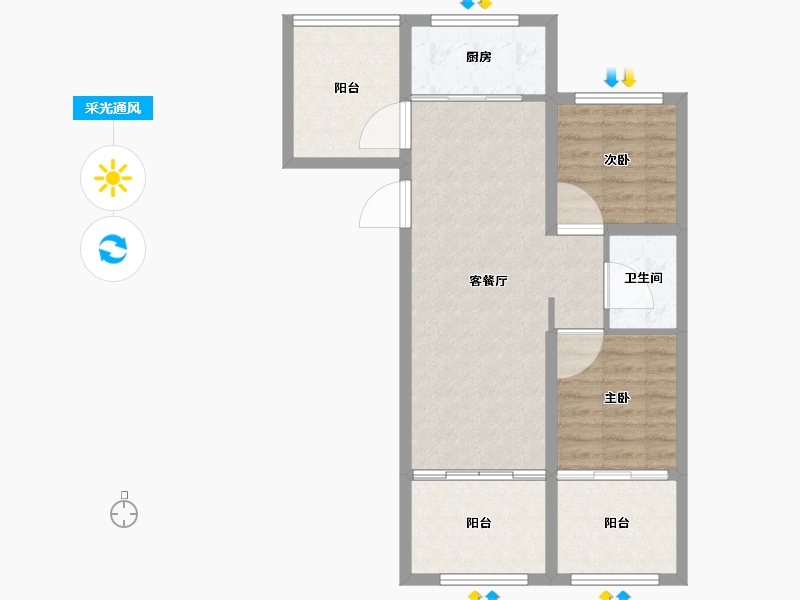 山东省-威海市-恒印石岛壹號-71.83-户型库-采光通风