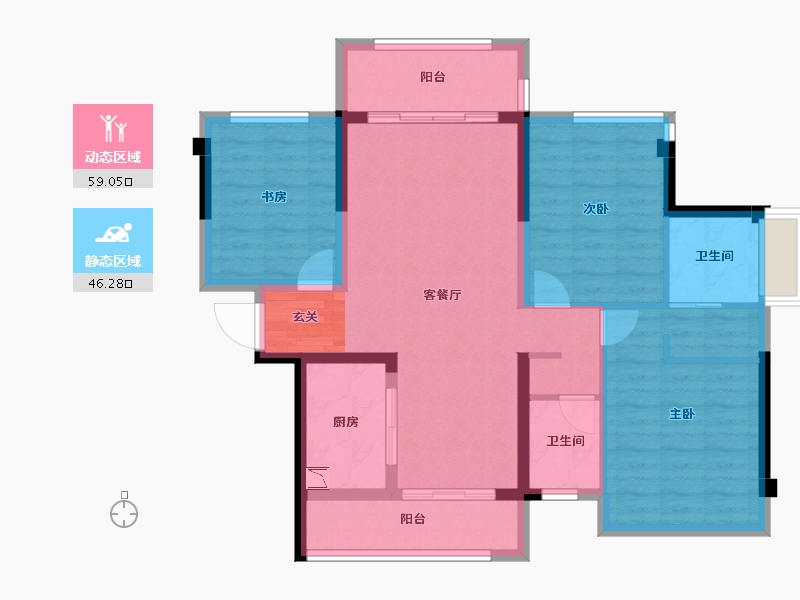 广东省-惠州市-嘉鸿新城博雅府-93.69-户型库-动静分区