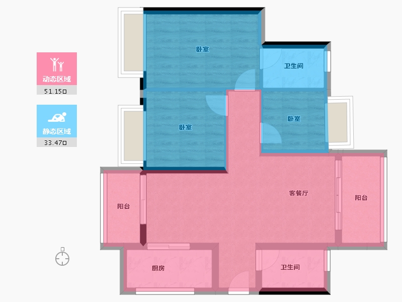 广东省-珠海市-时代倾城·双生花-75.28-户型库-动静分区