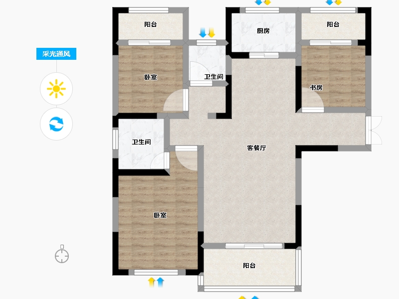 湖南省-常德市-曙光·锦城-96.50-户型库-采光通风