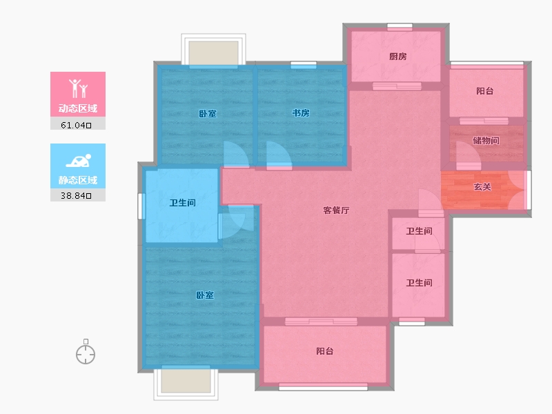 湖南省-岳阳市-芭蕉湖恒泰雅园-89.23-户型库-动静分区