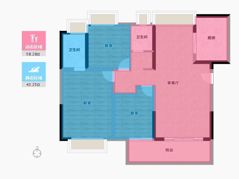 湖北省-黄冈市-方木山居-90.83-户型库-动静分区