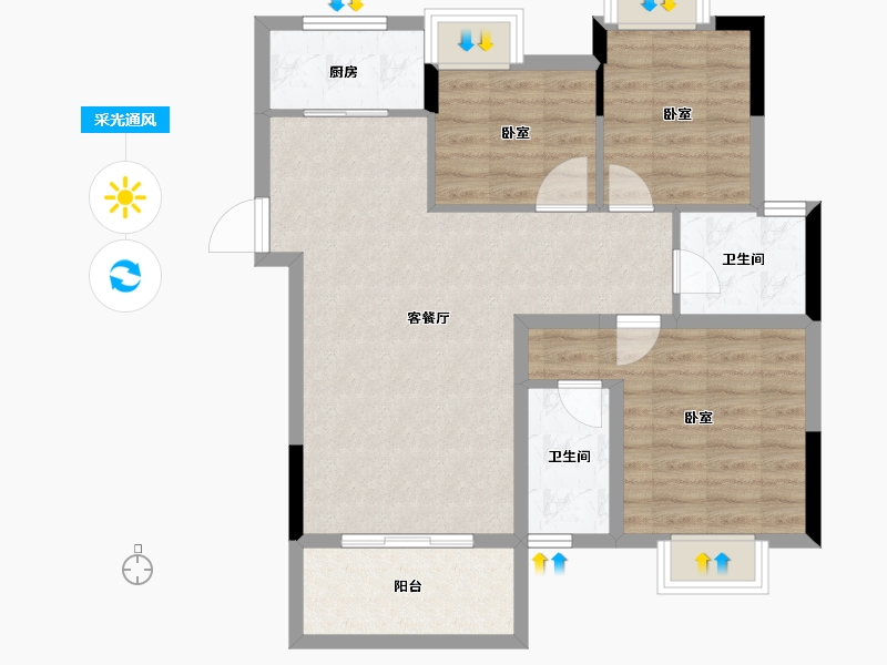 湖北省-荆州市-龙城怡景园-79.67-户型库-采光通风