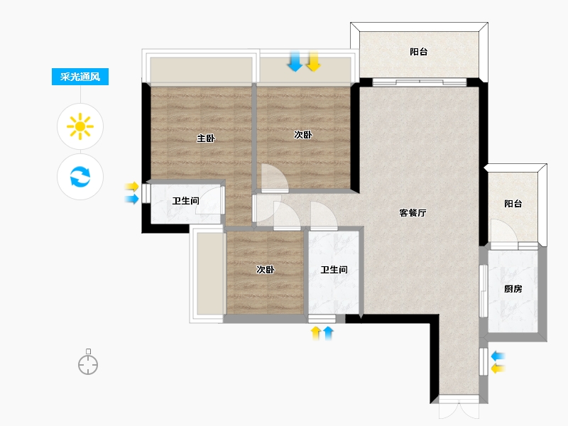 广东省-湛江市-廉江长盈城市花园-69.11-户型库-采光通风