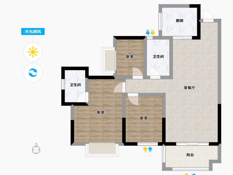 四川省-泸州市-高新悦城-87.00-户型库-采光通风