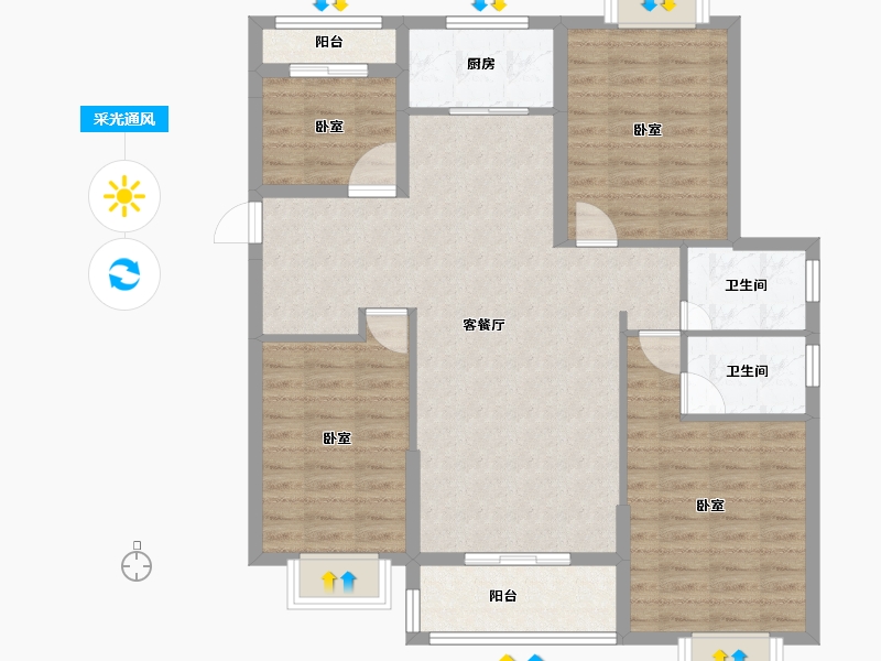 湖北省-黄石市-城发·花园印象-101.96-户型库-采光通风