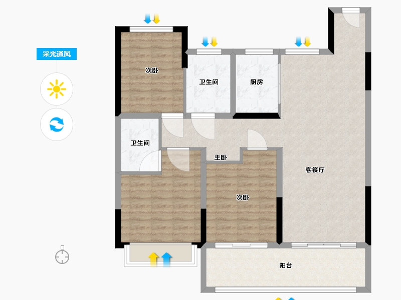 安徽省-蚌埠市-新城悦隽天著-105.31-户型库-采光通风