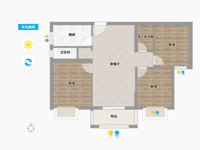 湖北省-黄石市-城发·花园印象-70.85-户型库-采光通风