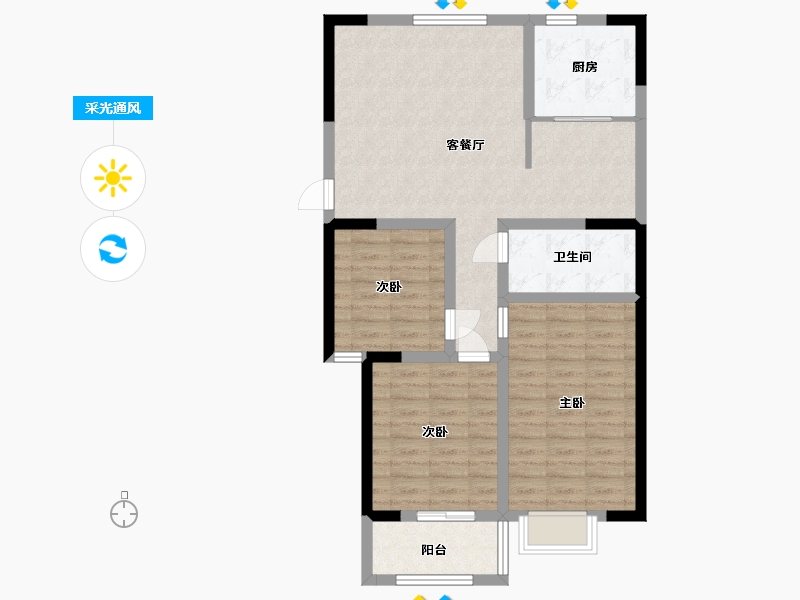 山东省-潍坊市-虞河小镇二期-86.80-户型库-采光通风