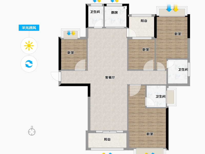 广东省-汕头市-和平金丰广场-136.42-户型库-采光通风