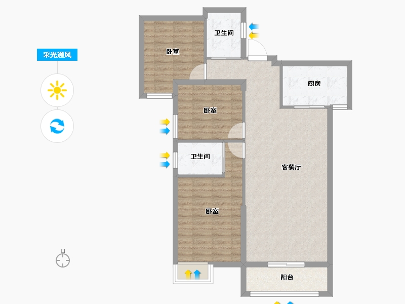 湖北省-孝感市-华耀府东花园-90.02-户型库-采光通风