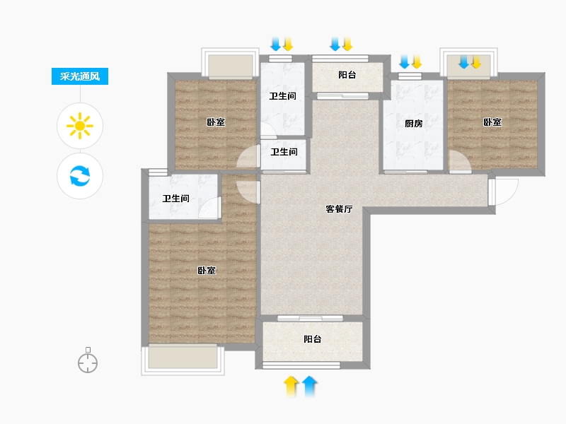 湖北省-孝感市-悟星城-88.58-户型库-采光通风