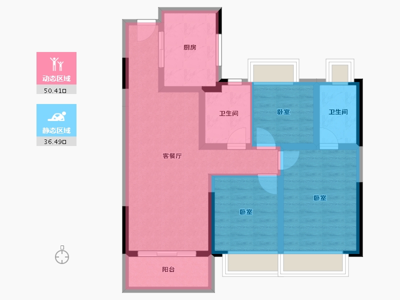 湖北省-黄冈市-方木山居-76.63-户型库-动静分区