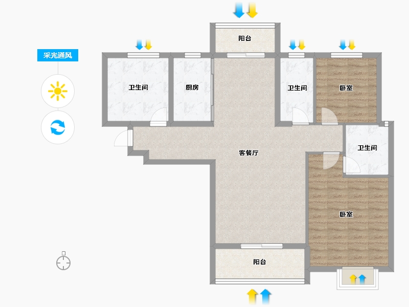 湖北省-孝感市-华耀府东花园-104.11-户型库-采光通风