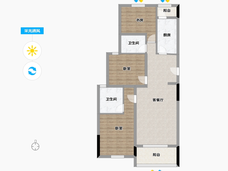 湖北省-咸宁市-金色海湾-94.63-户型库-采光通风