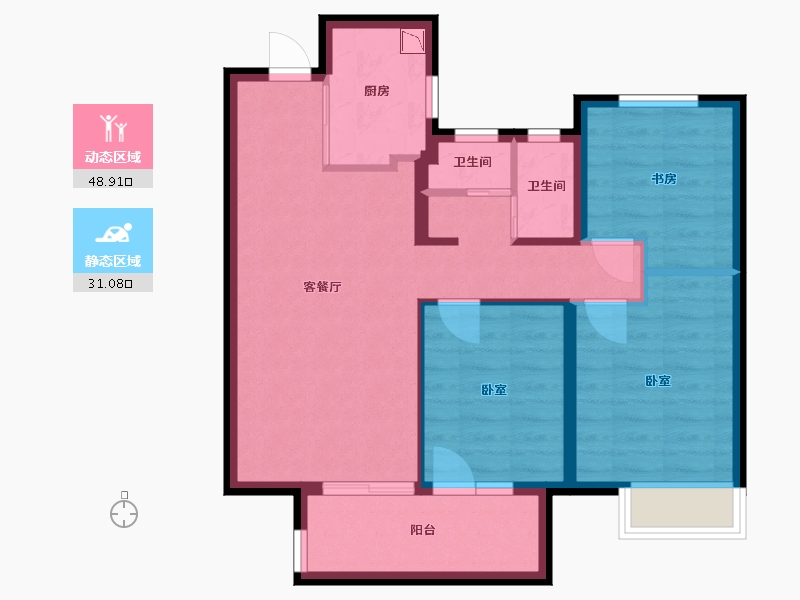 湖北省-武汉市-北辰金地漾时代-71.09-户型库-动静分区