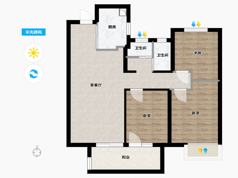 湖北省-武汉市-北辰金地漾时代-71.09-户型库-采光通风