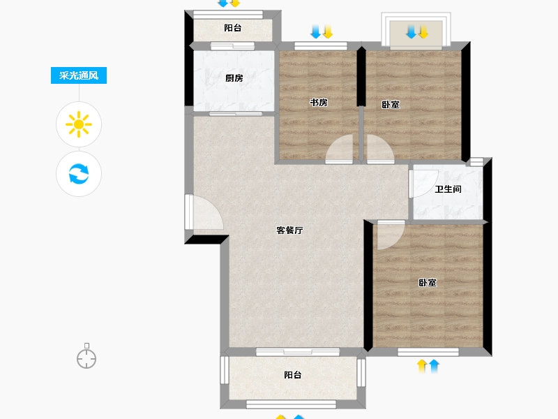 湖北省-黄石市-恒泽花语-69.19-户型库-采光通风