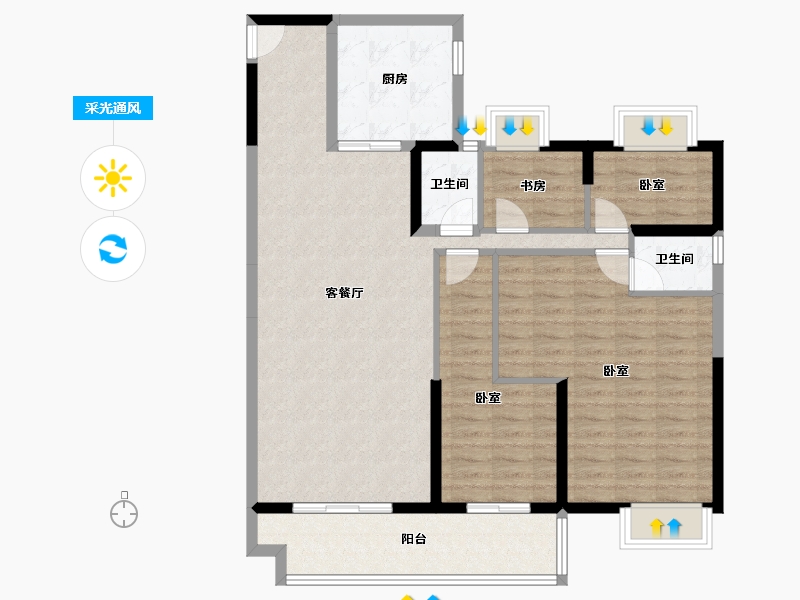 湖北省-黄石市-碧桂园·壹方公馆-109.78-户型库-采光通风