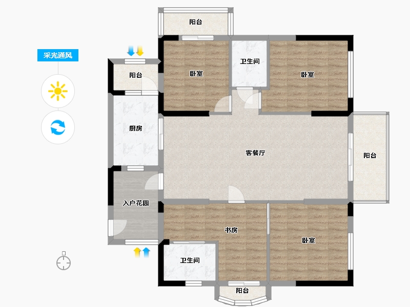 湖北省-武汉市-南国明珠四期-126.57-户型库-采光通风