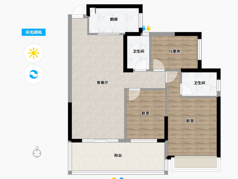 广东省-江门市-汇峰珺璟-88.29-户型库-采光通风