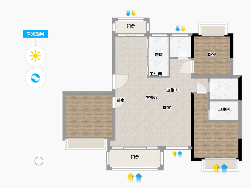 湖北省-黄石市-玖鸣·湖山樾-107.19-户型库-采光通风