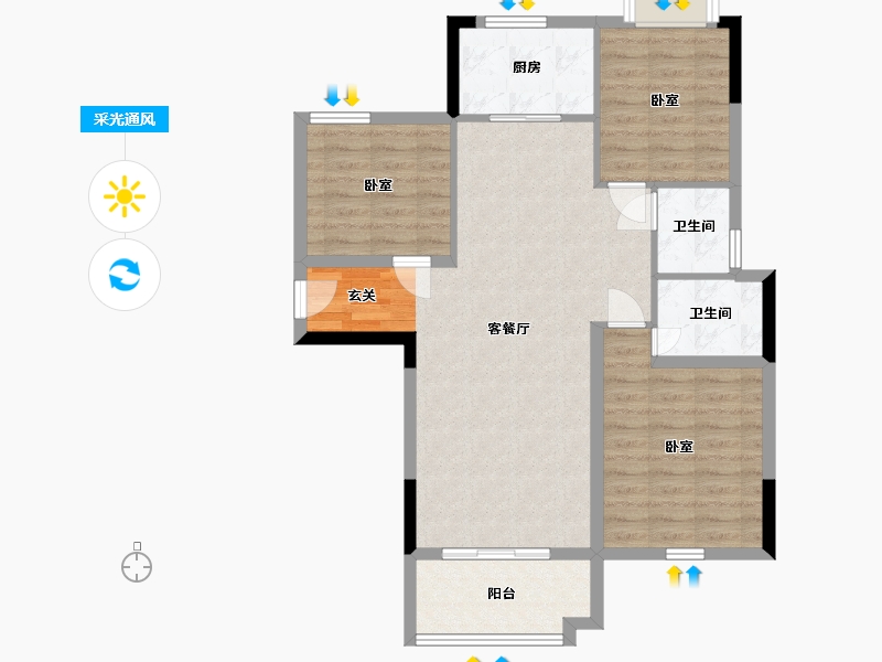 湖南省-岳阳市-东风湖景苑-85.78-户型库-采光通风