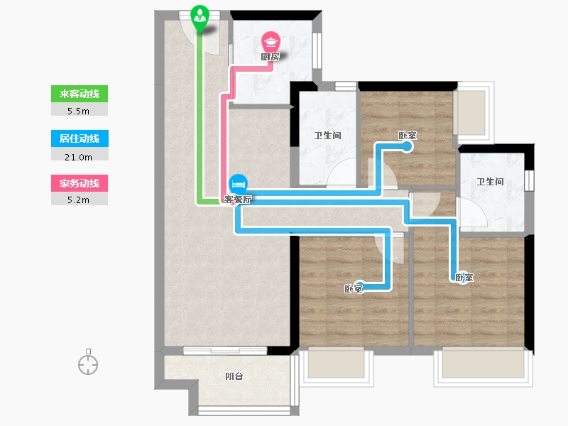 广东省-江门市-美的雅居乐公园天璟-70.88-户型库-动静线