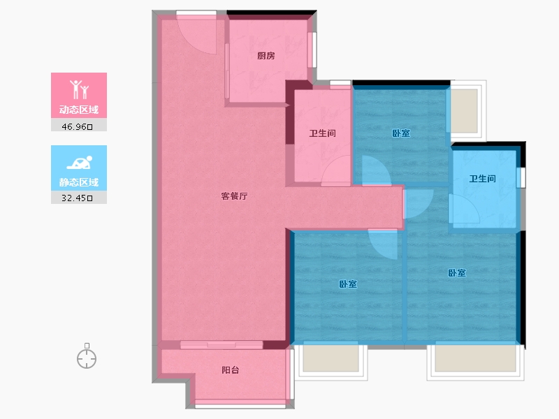 广东省-江门市-美的雅居乐公园天璟-70.88-户型库-动静分区