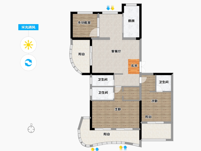 江苏省-常州市-翡丽蓝湾住宅-127.00-户型库-采光通风