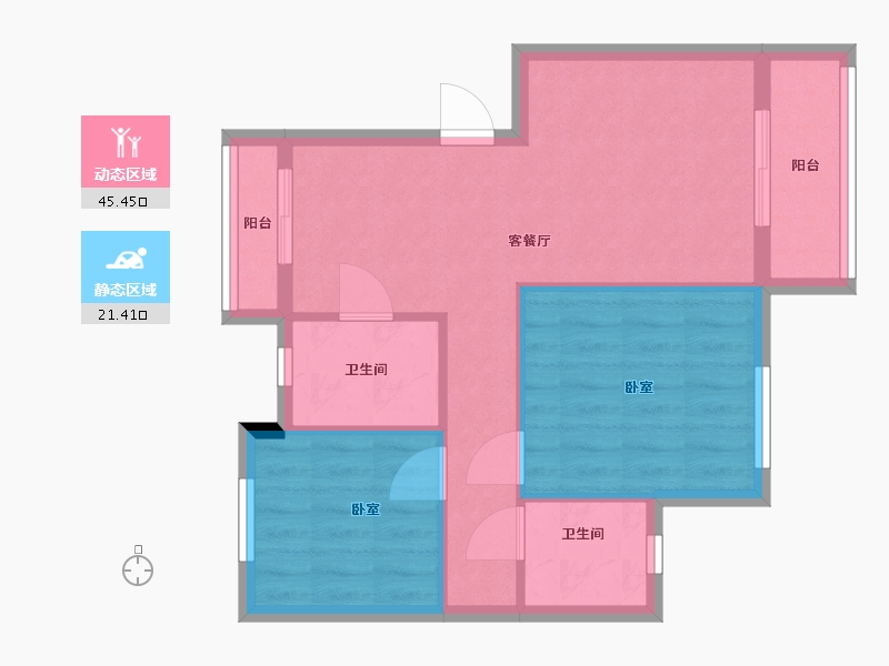 湖北省-武汉市-汉水新城中法印象-59.96-户型库-动静分区