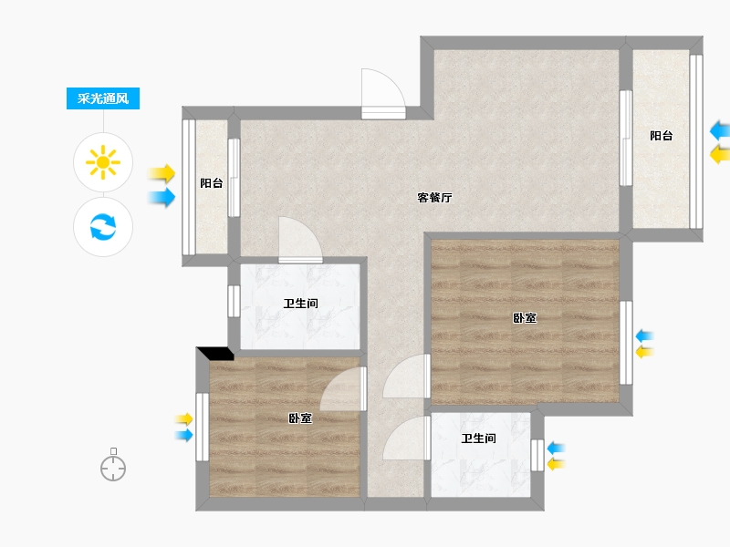 湖北省-武汉市-汉水新城中法印象-59.96-户型库-采光通风