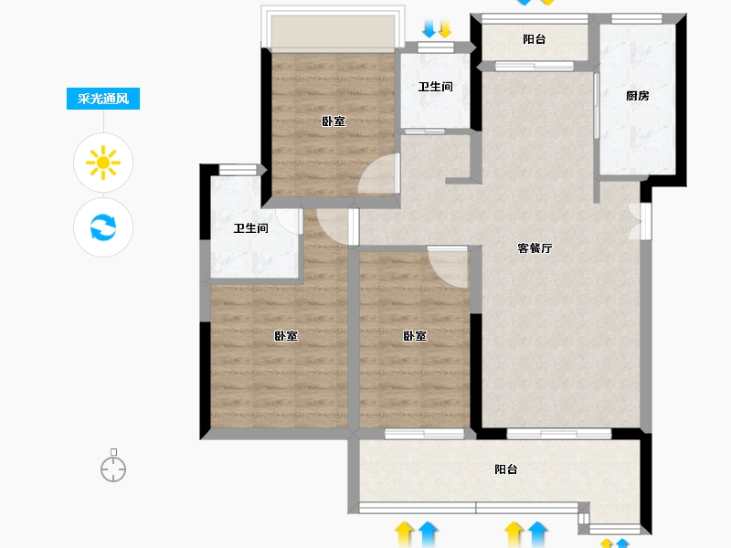 湖北省-孝感市-民邦壹号院-92.07-户型库-采光通风