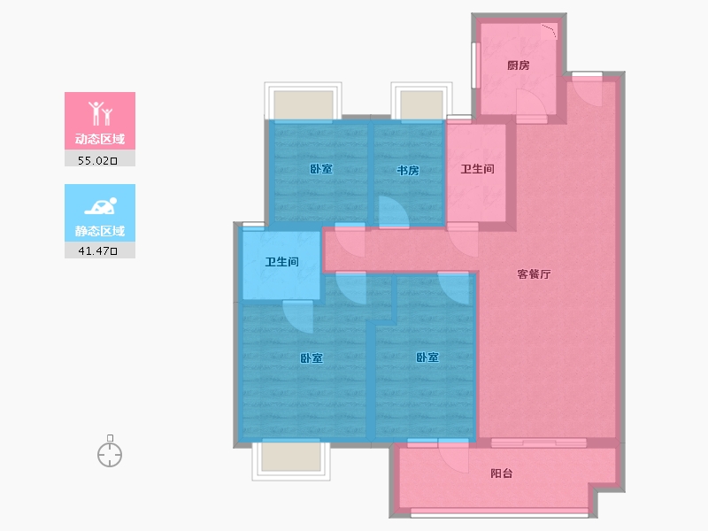 湖北省-武汉市-北辰金地漾时代-86.00-户型库-动静分区