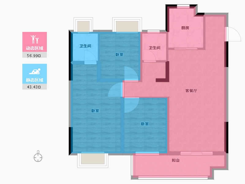 湖北省-宜昌市-经发·金亚5号二期-89.50-户型库-动静分区