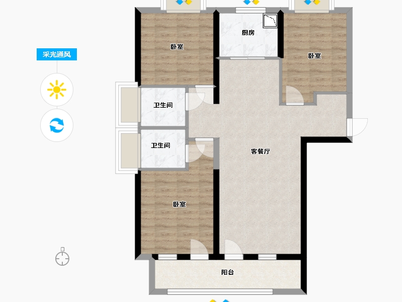 湖北省-武汉市-融创融公馆-87.35-户型库-采光通风