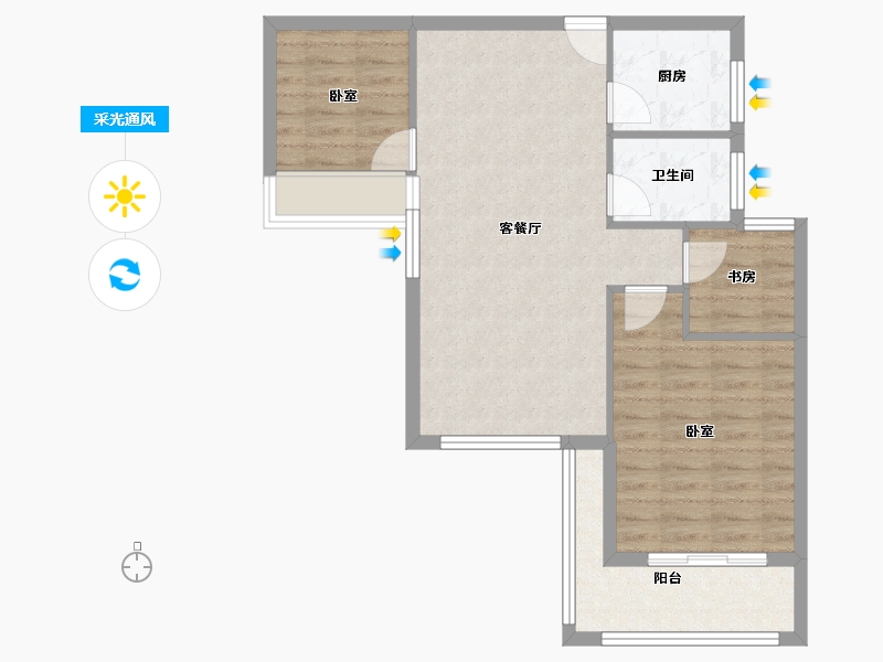 湖北省-黄石市-恒泽花语-69.38-户型库-采光通风