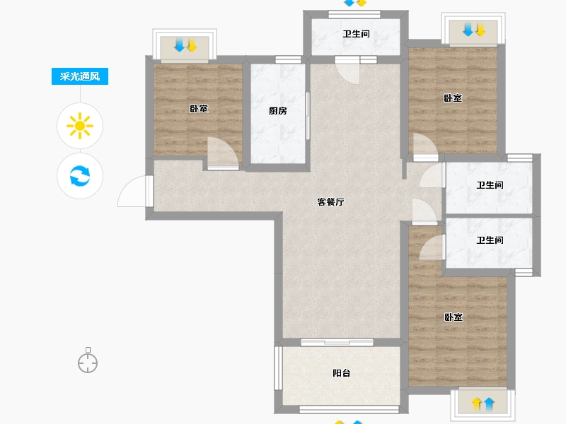 湖北省-武汉市-金地悦海湾-91.50-户型库-采光通风