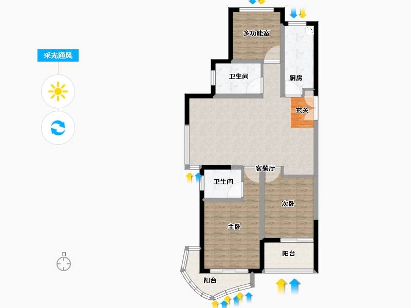 江苏省-常州市-翡丽蓝湾住宅-94.06-户型库-采光通风