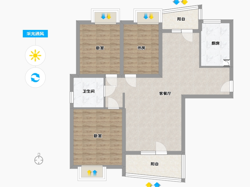 湖北省-武汉市-恋湖家园滨湖区二期-87.69-户型库-采光通风